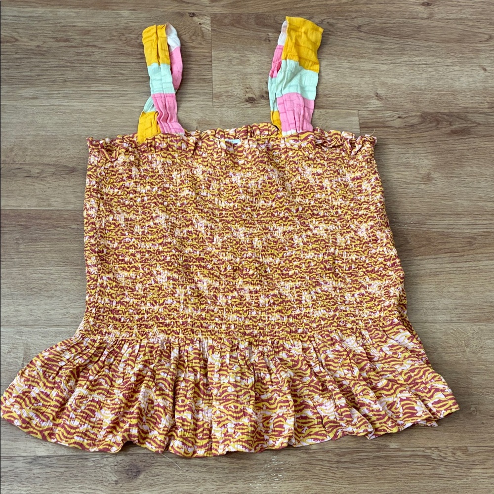 Scotch And Soda Smocked Seersucker Tank Top Womens Sz Large Yellow Orange